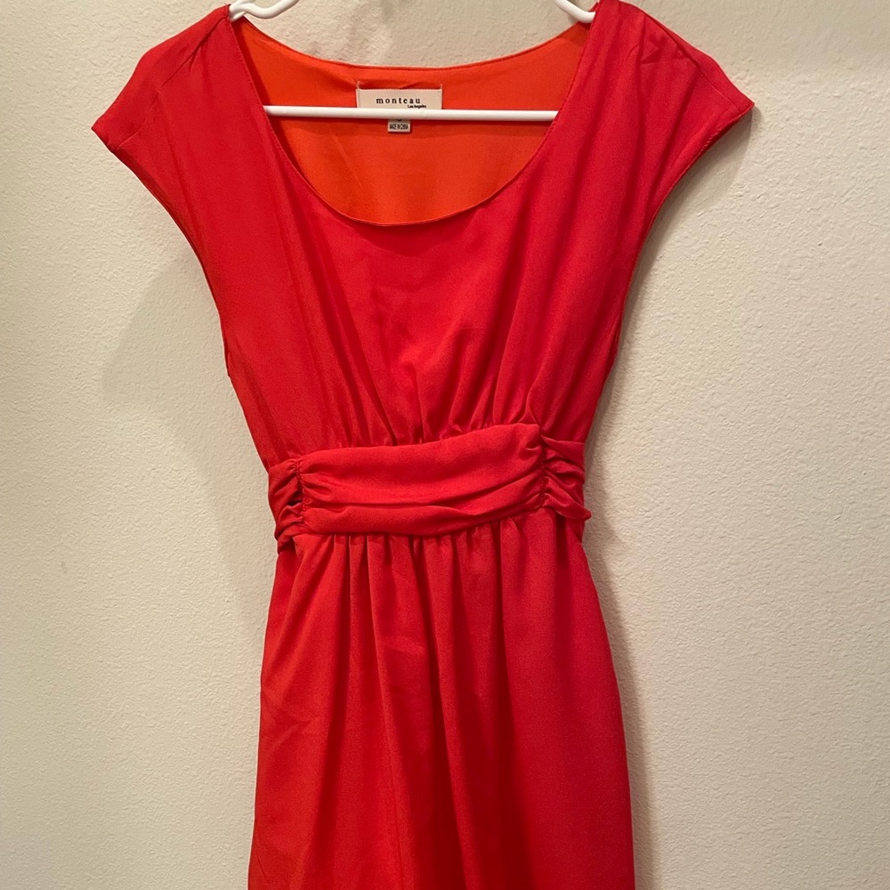 Red cocktail dress with attached belt